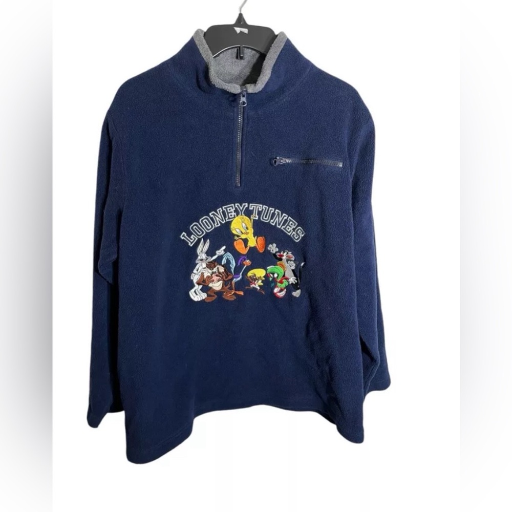 Vintage Y2K Warner Bros. Studio Store Looney Tunes Women XL Fleece 1/4 Zip Blue